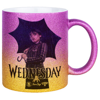 Wednesday rain, Κούπα Χρυσή/Ροζ Glitter, κεραμική, 330ml