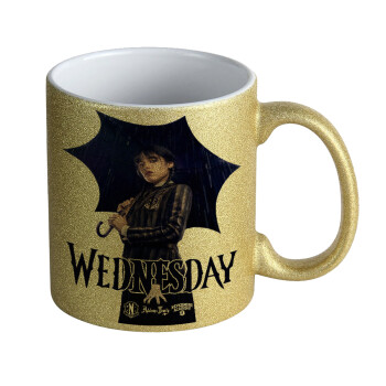 Wednesday rain, Κούπα Χρυσή Glitter που γυαλίζει, κεραμική, 330ml