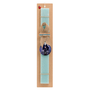 Wednesday rain, Easter Set, wooden keychain & aromatic flat Easter candle (30cm) (TURQUOISE)
