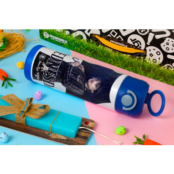 Wednesday rain, Easter candle, Childrens hot water bottle, stainless steel, with safety straw, BLUE (500ml)