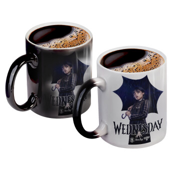 Wednesday rain, Color changing magic Mug, ceramic, 330ml when adding hot liquid inside, the black colour desappears (1 pcs)