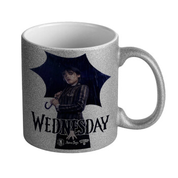 Wednesday rain, Κούπα Ασημένια Glitter που γυαλίζει, κεραμική, 330ml