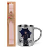 Easter Set, metallic thermal cup (300ml) & aromatic flat Easter candle (30cm) (PINK)