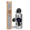 Easter Set, metallic silver aluminum water bottle (500ml) & aromatic flat Easter candle (30cm) (GRAY)