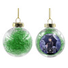 Transparent Christmas tree ball ornament with green filling 8cm