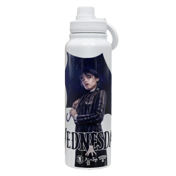 Wednesday rain, 1L Stainless Steel Thermal Bottle with Phone Holder & Double Wall Insulation