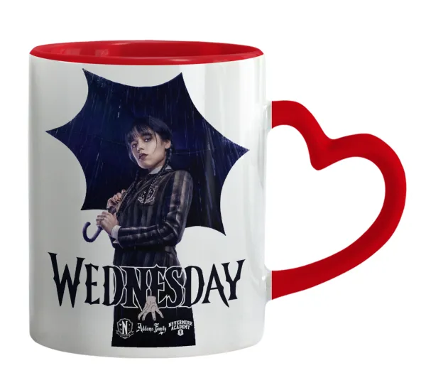 Wednesday rain — Κούπα καρδιά χερούλι κόκκινη, κεραμική, 330ml