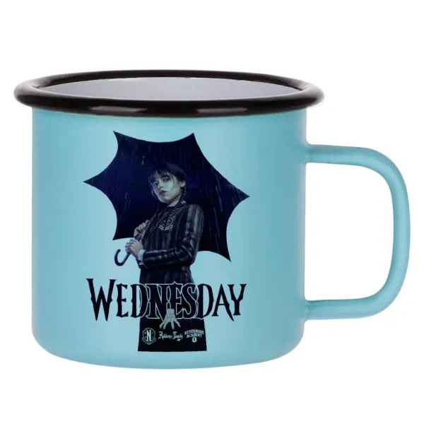 Wednesday rain — Metal enamel mug, matte light blue, 360ml