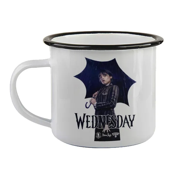 Wednesday rain — Enamel mug with black rim, 360ml