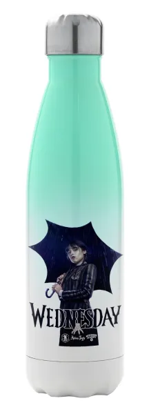 Wednesday rain — Μεταλλικό παγούρι θερμός Πράσινο/Λευκό (Stainless steel), διπλού τοιχώματος, 500ml