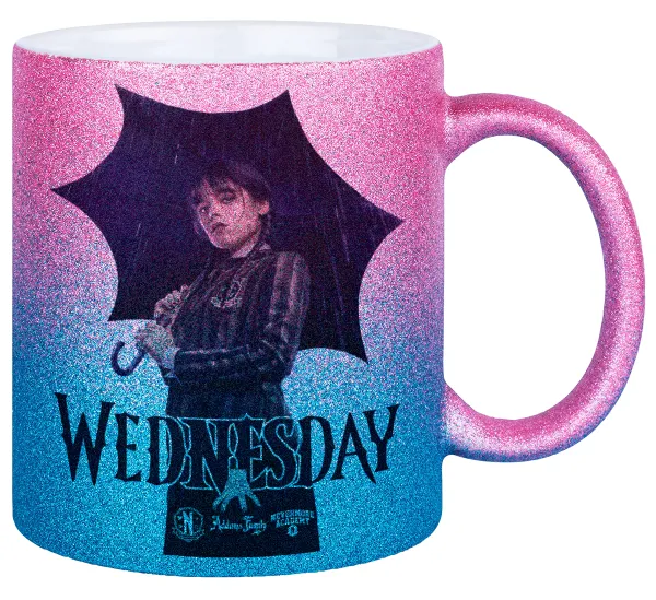 Wednesday rain — Gold/blue glitter mug, ceramic, 330ml