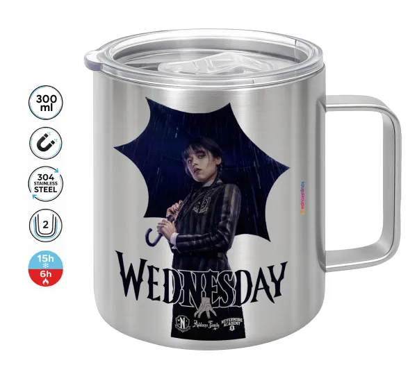 Wednesday rain — Double-walled stainless steel mug 300ml with temperature-retaining lid