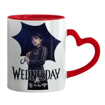 Wednesday rain, Κούπα καρδιά χερούλι κόκκινη, κεραμική, 330ml