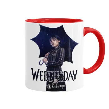 Wednesday rain, Κούπα χρωματιστή κόκκινη, κεραμική, 330ml