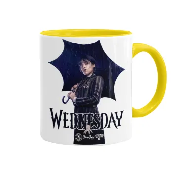 Wednesday rain, Κούπα χρωματιστή κίτρινη, κεραμική, 330ml