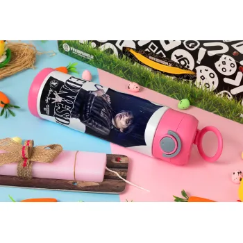 Wednesday rain, Easter candle, Childrens hot water bottle, stainless steel, with safety straw, PINK (500ml)