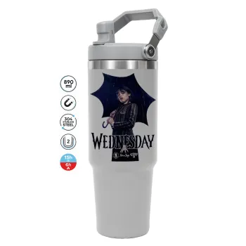 Wednesday rain, ΓΚΡΙ χρώματος Θερμός Ανοξείδωτο 890ml (30oz) με χερούλι