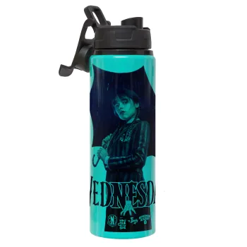 Wednesday rain, Μεταλλικό παγούρι νερού με καπάκι ασφαλείας, αλουμινίου 850ml