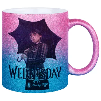 Wednesday rain, Κούπα Χρυσή/Μπλε Glitter, κεραμική, 330ml