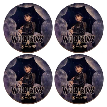 Wednesday rain, ΣΕΤ x4 Σουβέρ ξύλινα στρογγυλά plywood (9cm)