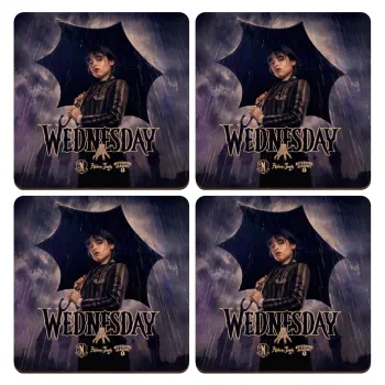 Wednesday rain, ΣΕΤ x4 Σουβέρ ξύλινα τετράγωνα plywood (9cm)