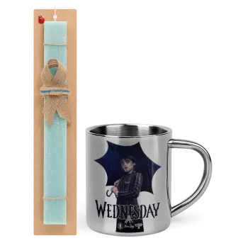 Wednesday rain, Easter Set, metallic thermal cup (300ml) & aromatic flat Easter candle (30cm) (TURQUOISE)