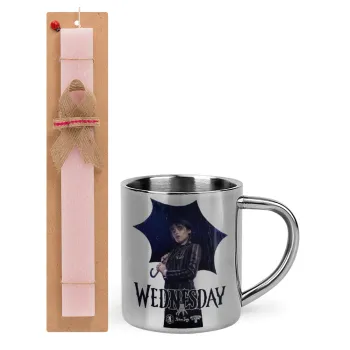 Wednesday rain, Easter Set, metallic thermal cup (300ml) & aromatic flat Easter candle (30cm) (PINK)