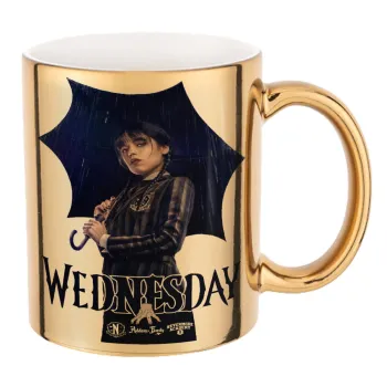 Wednesday rain, Κούπα κεραμική, χρυσή καθρέπτης, 330ml