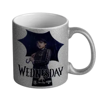 Wednesday rain, Κούπα Ασημένια Glitter που γυαλίζει, κεραμική, 330ml