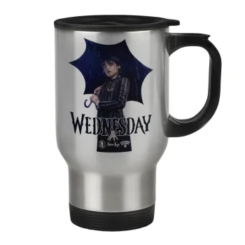 Wednesday rain, Stainless steel travel mug with lid, double wall 450ml
