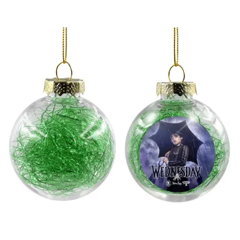 Wednesday rain, Transparent Christmas tree ball ornament with green filling 8cm