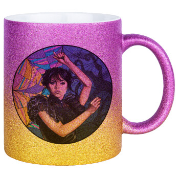 Wednesday dance, Κούπα Χρυσή/Ροζ Glitter, κεραμική, 330ml