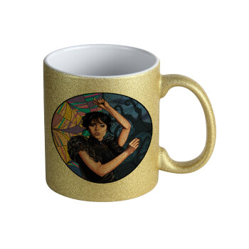 Wednesday dance, Κούπα Χρυσή Glitter που γυαλίζει, κεραμική, 330ml