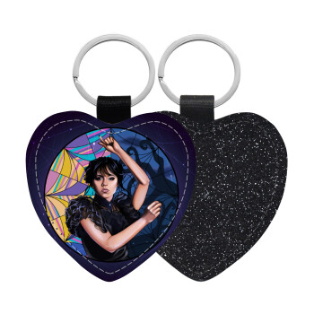 Wednesday dance, Μπρελόκ PU δερμάτινο glitter καρδιά ΜΑΥΡΟ