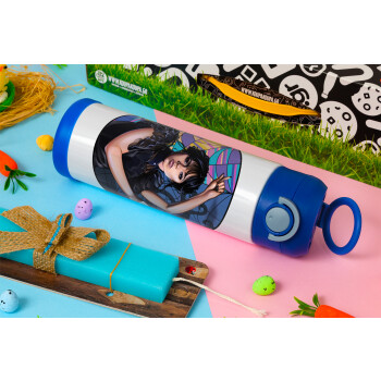 Wednesday dance, Easter candle, Childrens hot water bottle, stainless steel, with safety straw, BLUE (500ml)
