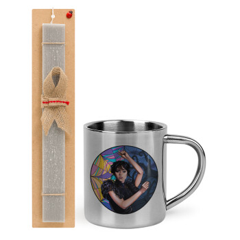 Wednesday dance, Easter Set, metallic thermal cup (300ml) & Easter aromatic flat candle (30cm) (GRAY)