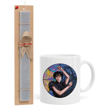 Wednesday dance, Easter Set, Ceramic Cup (330ml) & Easter aromatic flat candle (30cm) (GRAY)