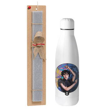Wednesday dance, Easter Set, metallic stainless thermos bottle (500ml) & scented flat Easter candle (30cm) (GRAY)