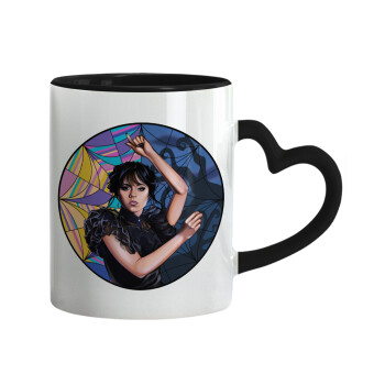 Wednesday dance, Κούπα καρδιά χερούλι μαύρη, κεραμική, 330ml