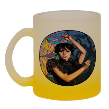 Wednesday dance, Κούπα γυάλινη δίχρωμη με βάση το κίτρινο ματ, 330ml