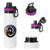Metallic water bottle with safety lid, 850ml aluminum