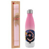 Easter Set, Metallic pink/white (Stainless steel) thermos, double-walled, 500ml & aromatic flat Easter candle (30cm) (PINK)