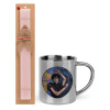 Easter Set, metallic thermal cup (300ml) & aromatic flat Easter candle (30cm) (PINK)