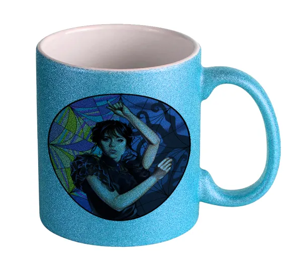 Wednesday dance — Light blue glitter mug that sparkles, ceramic, 330ml