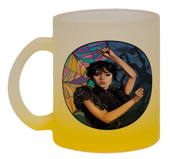Wednesday dance — Two-tone glass mug with matte yellow base, 330ml