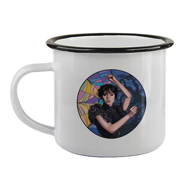 Wednesday dance — Enamel mug with black rim, 360ml