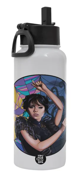 Wednesday dance — Metal mug thermo White with Straw and Spout Lid (Stainless steel), double wall, 950ml