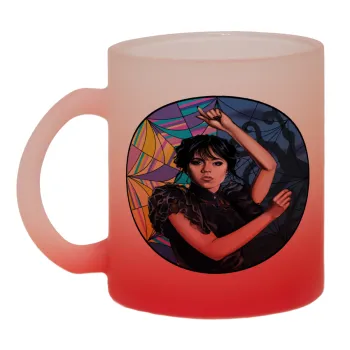 Wednesday dance, Κούπα γυάλινη δίχρωμη με βάση το κόκκινο ματ, 330ml