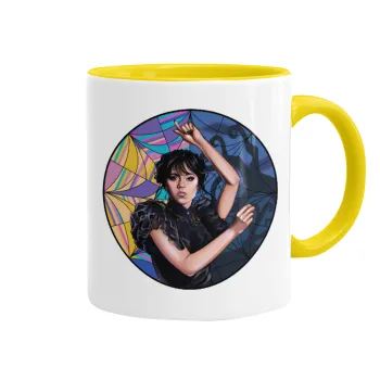 Wednesday dance, Κούπα χρωματιστή κίτρινη, κεραμική, 330ml