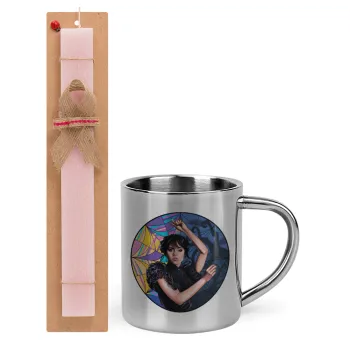 Wednesday dance, Easter Set, metallic thermal cup (300ml) & aromatic flat Easter candle (30cm) (PINK)